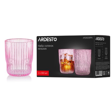 ARDESTO Набір склянок низьких 300мл, 2шт, скло, рожевий