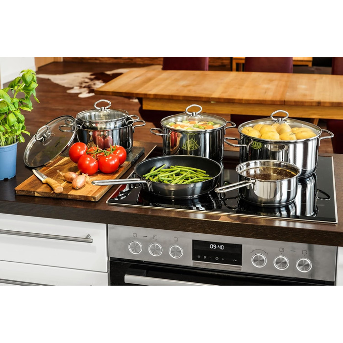 Набір каструль Head Merkur з нержавіючої сталі індукційні каструлі з обідком, літровою шкалою та скляною кришкою (6 предметів)