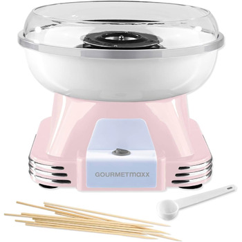 Апарат для виробництва цукрової вати GOURMETmaxx для дому з аксесуарами Ретро-апарат для виробництва цукрової вати Ностальгія з паличками для цукрової вати та мірною ложкою Цукрова вата для дитячих свят Білий (Рожевий)