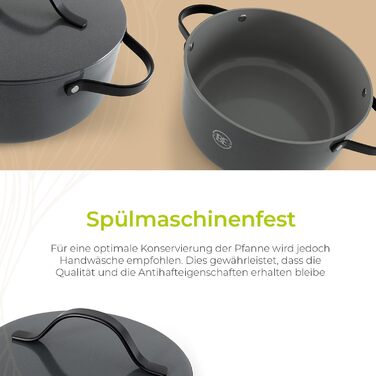Каструля Be Living Essential з кришкою Ø 28 см з кришкою, антипригарна кераміка, індукційна, без PTFE та PFOA, (4 літри, сіра)