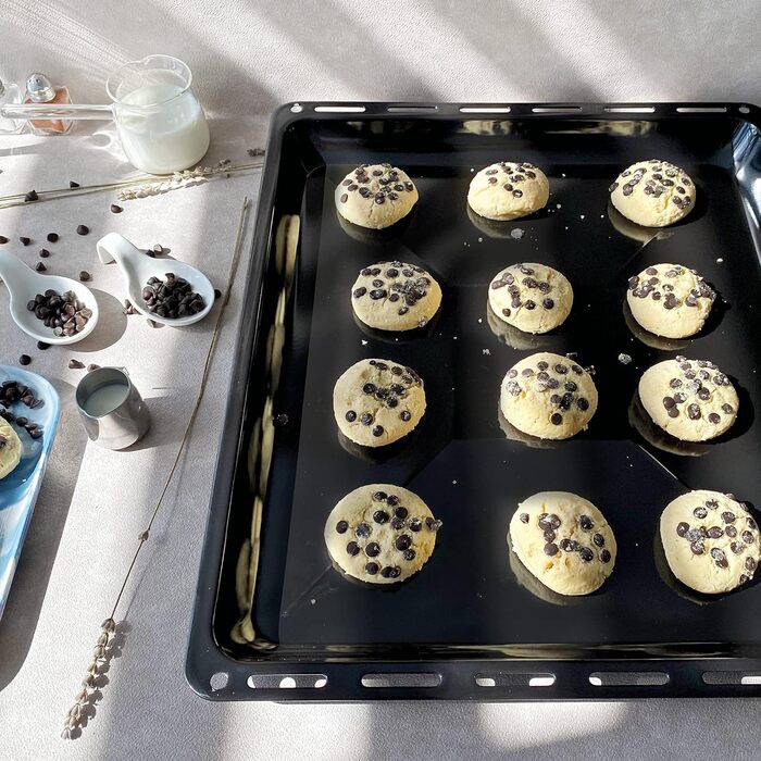 См, набір форм для випікання та решіток, глибока емальована сковорідка 3 см і хромована решітка для духовки та плити, стійка до подряпин і корозії, чорна (емальований подвійний набір 455 x 30 мм), 45,5 x 36