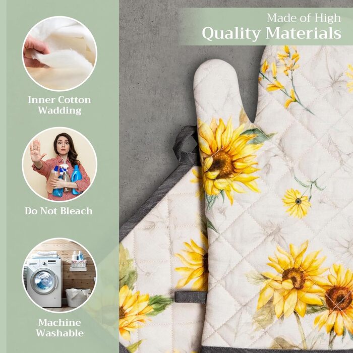 Рукавички для духовки Maison d&39 Hermine, Прихватки для каструль, 100 бавовна, термостійкі кухонні рукавички, рукавички для духовки (19 x 33 см) та прихватки для каструль (20 x 20 см) для приготування їжі, Morzine - Рукавички для духовки (19 x 33 см) та 