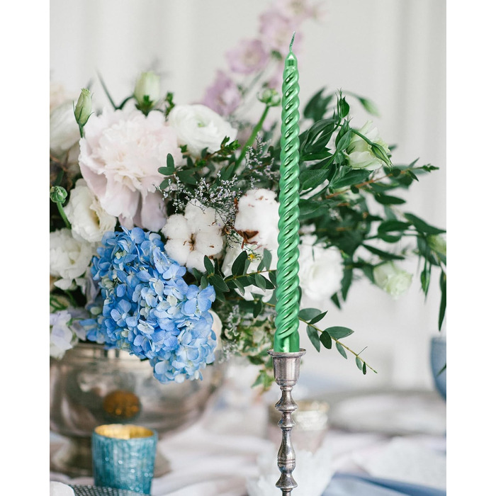 Набір з 4 конічних спіральних свічок 2 х 25,5 см, зелений Alederways