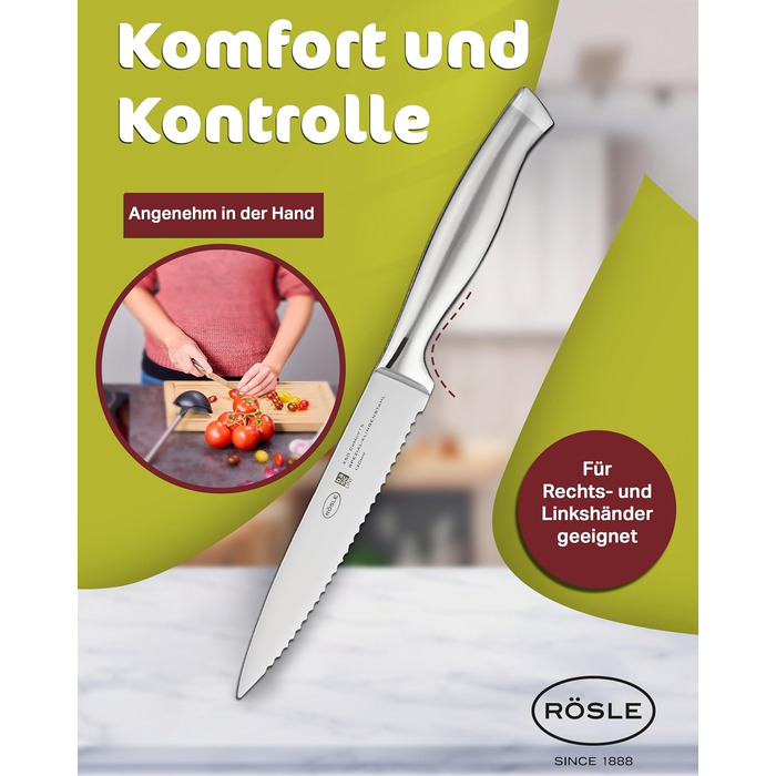 Високоякісний кухонний ніж 20 см для м&39яса, риби, птиці та овочів, нержавіюча сталь 18/10, ергономічна срібна ручка, гострий ніж для кухні (універсальний ніж)