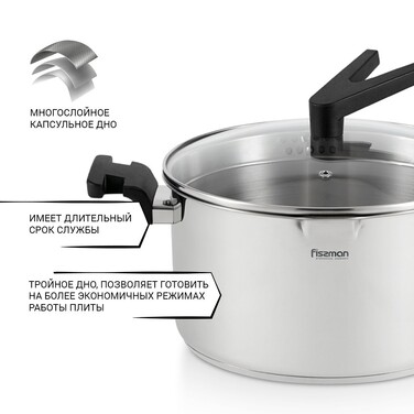 Каструля зі скляною кришкою 24 см 5,6 л ELIZ Fissman