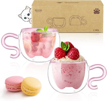 Двостінні милі келихи для лате макіато з різдвяною ялинкою 270 мл Кавова чашка Різдвяна кружка з ситечком для чаю з різдвяною ялинкою Чайні склянки для молока, льоду, різдвяні подарунки для жінок і дітей (тип 13 рожевий-130 мл*2, 130 мл*2)