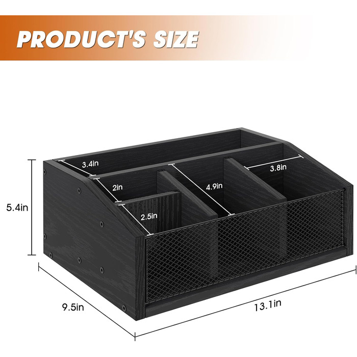 Органайзер для кофейных аксессуаров, снеков, столовых приборов, канцелярии с 5 отделениями, деревянный, черный NOVIMANGO