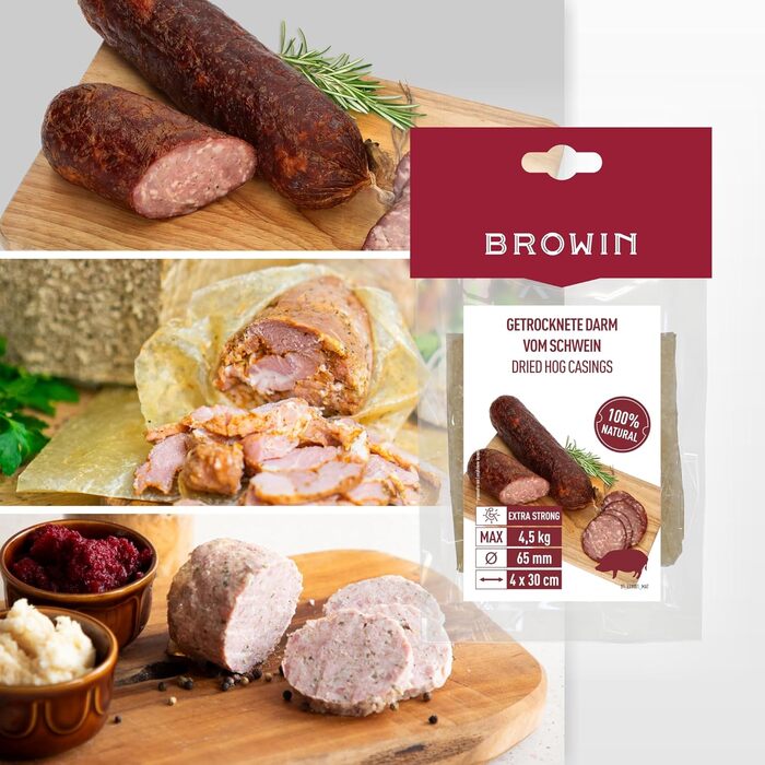 Натуральна оболонка для ковбас Натуральна оболонка вищого сорту для домашньої ковбаси, ялівцевої ковбаси, білої ковбаси, сардельки (калібр 18/20 мм, 91 метр, овеча оболонка)