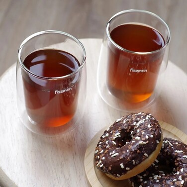 Комплект з двох склянок Fissman BONBON 350 мл жароміцне скло з подвійними стінками (6448)