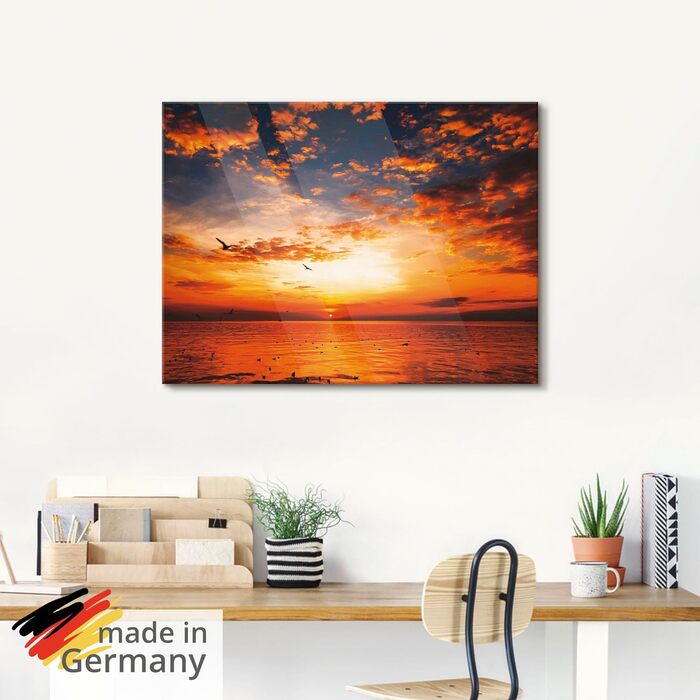 Настінний декор скляні картини настінна картина скляна картина цільна 40x40 см квадрат пляж море сонце карибський басейн природа пейзаж узбережжя схід сонця морський S7LE (захід сонця небо, 100Д x 50Ш см)