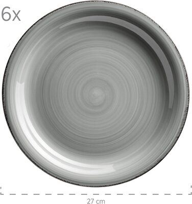 Набір тарілок для 6 осіб у сучасному вінтажному стилі, столовий сервіз із 18 предметів, керамічний посуд з ручним розписом, керамограніт, димчасто-блакитний, 931875 Bel Tempo II