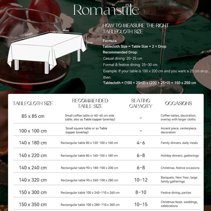Маленька різдвяна скатертина Romanstile, яку можна прати та вона водовідштовхувальна, жакардові олені та ялинка, квадратна скатертина для журнального столика, святкова, подарункова (150 x 300 см, темно-зелена)
