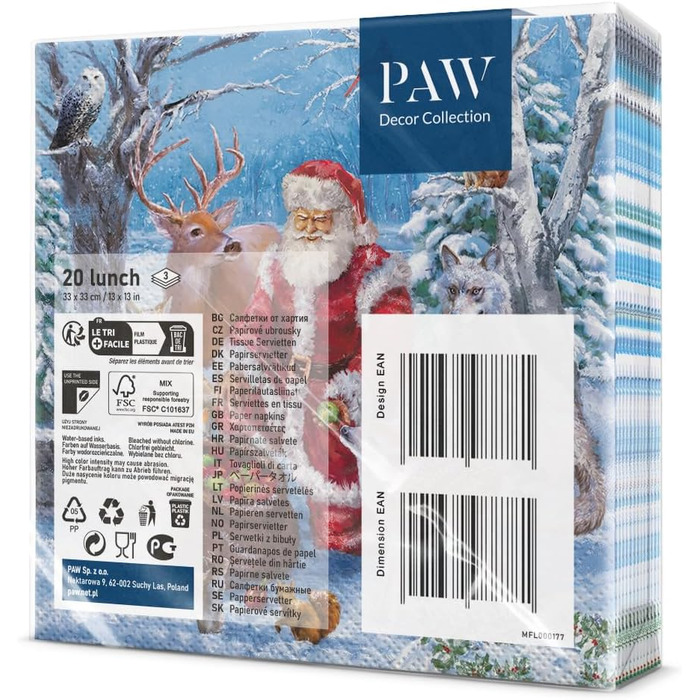 Серветки 3-шарові (33 x 33 см) I 20 шт. I Різнокольорові паперові серветки, ідеальні для різдвяного столу I Серветки - Різдво, зима, зірки, сніг, сніговики I (Подарунки від Санти)