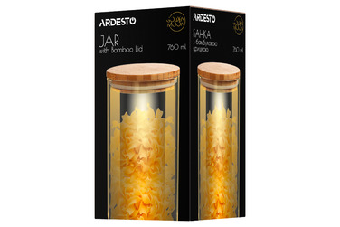 Банка для хранения ARDESTO Golden Moon, 760 мл, Стекло, Бамбук, Круглый, Золотой