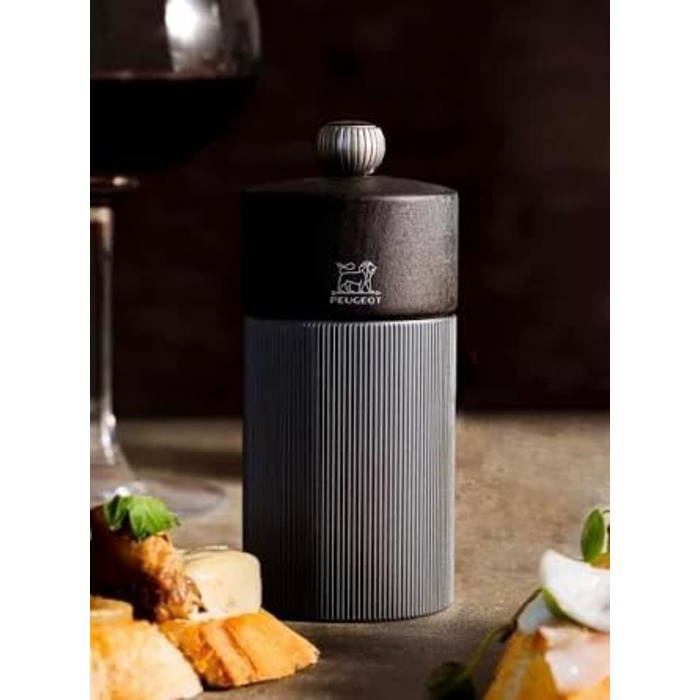 Подарунковий набір Line - Млин для перцю Млин для солі 12 см Лійка для спецій - Класичне регулювання помелу - Алюміній Деревина, сертифікована PEFC - Duo Line Carbon