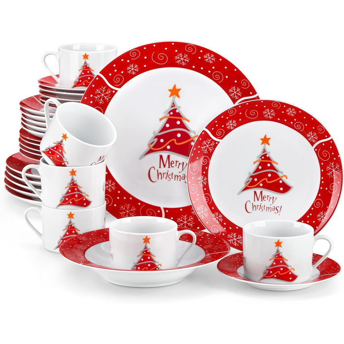 Порцеляновий різдвяний набір посуду на 6 осіб, 30 предметів VEWEET