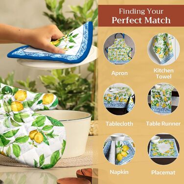 Рукавички для духовки Maison d&39 Hermine, підставки для каструль, 100 бавовна, термостійкі кухонні рукавички, рукавички для духовки (19 см x 33 см) та підставки для каструль (20 см x 20 см) для приготування їжі, Morzine - рукавички для духовки на День по