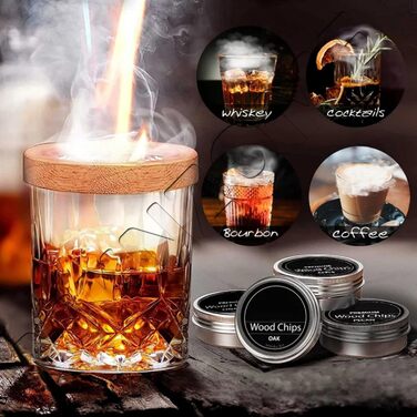 Набір для куріння коктейлів, набір для куріння віскі MKNZOME з 4 копченими коктейльними коптильнями, тирсою, подарунком на День батька, аксесуарами для коктейлів, для димних коктейлів, вина, напоїв, бурбону, кави, м&39яса (A01)