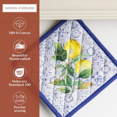 Рукавички для духовки Maison d&39 Hermine, підставки для каструль, 100 бавовна, термостійкі кухонні рукавички, рукавички для духовки (19 см x 33 см) та підставки для каструль (20 см x 20 см) для приготування їжі, Morzine - рукавички для духовки на День по