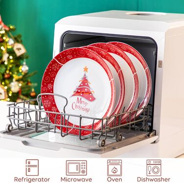 Серія 30-предметний порцеляновий різдвяний набір посуду на 6 осіб, різдвяний кавовий сервіз на 6 обідніх тарілок, 6 десертних тарілок, 6 супових тарілок, 6 кавових чашок та 6 блюдець (різдвяна ялинка, тарілка для пасти на 4 предмети)