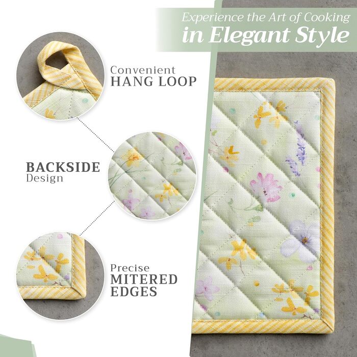 Рукавички для духовки Maison d&39 Hermine, підставки для каструль, 100 бавовна, термостійкі кухонні рукавички, рукавички для духовки (19 см x 33 см) та підставки для каструль (20 см x 20 см) для приготування їжі, Morzine - рукавички для духовки на День по