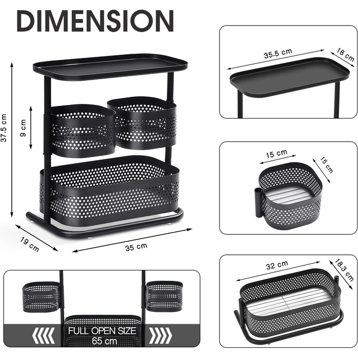Стойка для специй APEXCHASER, 3-уровневый вращающийся держатель для специй, вращающийся на 360 хранилище для специй, металлический кухонный органайзер для бутылки приправы, банки для специй 35 * 19 * 37,5 см черный высокий черный