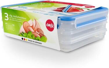 Набір контейнерів для зберігання продуктів EMSA Clip & Close, прямокутні, 5 x 0,8 л, коробки для зберігання, 100 герметичні, придатні для миття в посудомийній машині, морозильної камери та мікрохвильової печі, прозорі, сині, зроблені в Німеччині, N10307 (