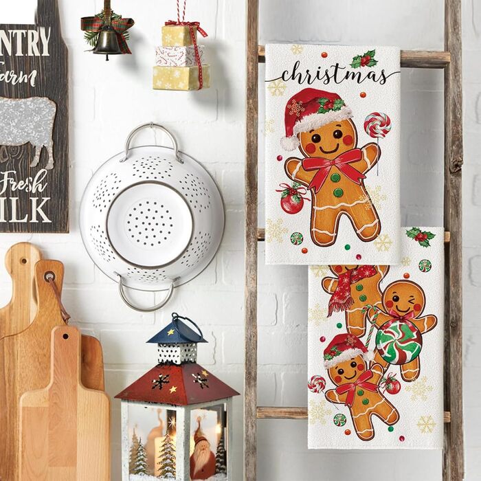 Набір з 2 різдвяних кухонних рушників 40 x 60 см, Пряниковий чоловічок CharmBurst