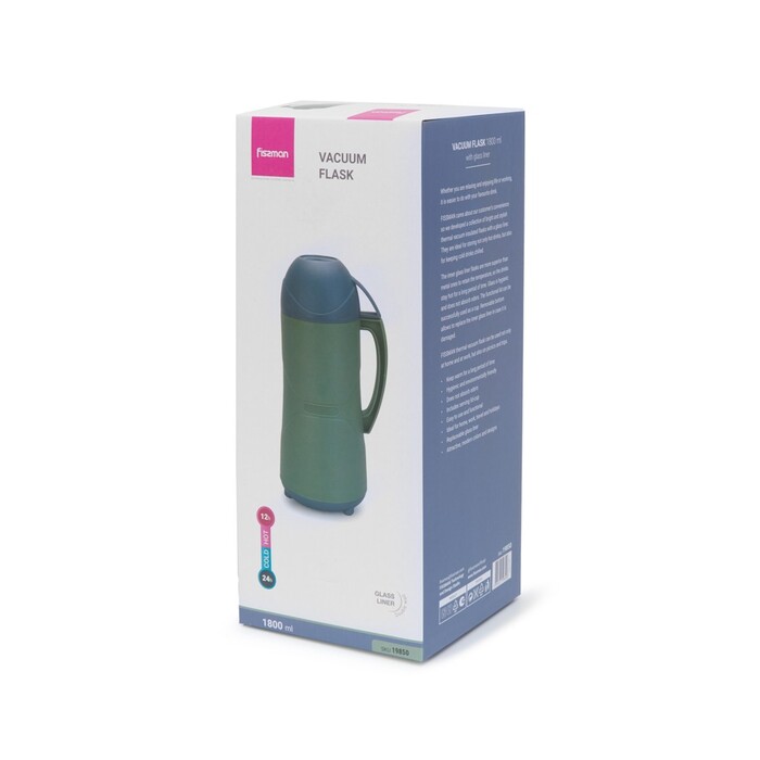 Термос Fissman 1800 мл, колір синій пластиковий корпус зі скляною колбою (19850)