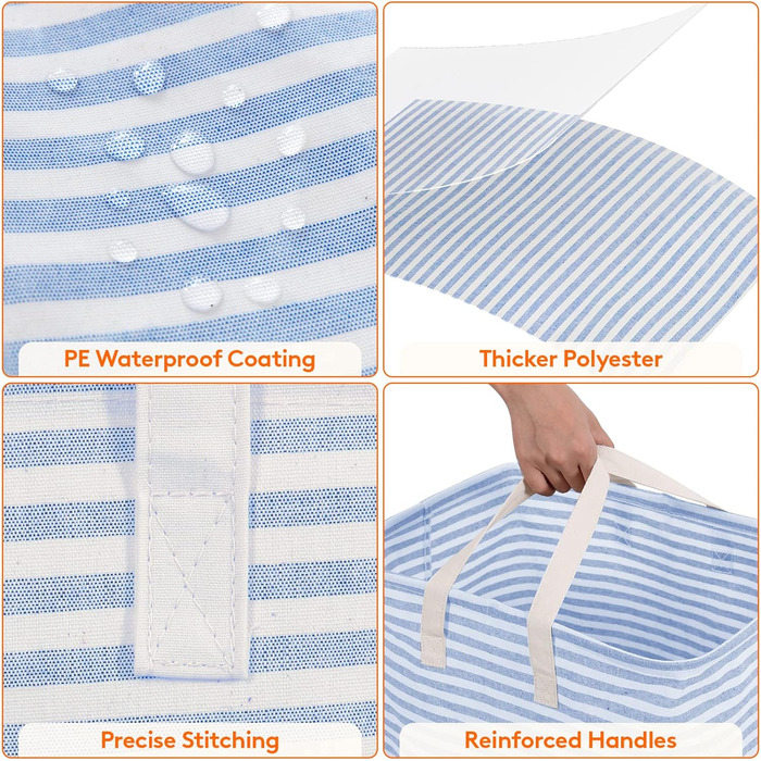 Окремо стоячий кошик для білизни Lifewit, складний великий кошик для білизни з подовженими ручками для одягу, іграшок, 2 упаковки (синій, 75 л)