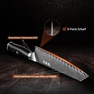 Японський кухарський ніж 67 Layers Damascus Steel Blade VG10 Steel Kuhon Knife with Pakkawood Handle, 20cm Pro