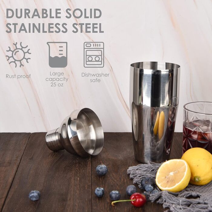 Набір шейкерів для коктейлів з 12 предметів з бамбуковою підставкою Quilamix