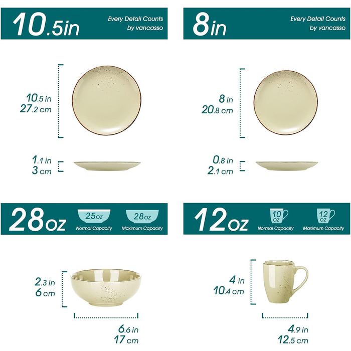 Комбинированный сервиз, набор посуды из керамогранита Navia, обеденный сервиз из 32 предметов, винтажный внешний вид, природный дизайн (набор из 32 предметов, Navia-9)