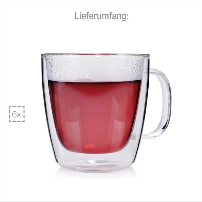 Співачка Келихи з подвійними стінками, набір склянок із 6 предметів, з подвійними стінками, термосклянки Кава 330 мл без ручки (чайні склянки)