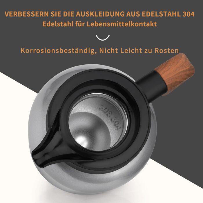 Термоглечик 1,5 л з чайним фільтром, нержавіюча сталь VETIN