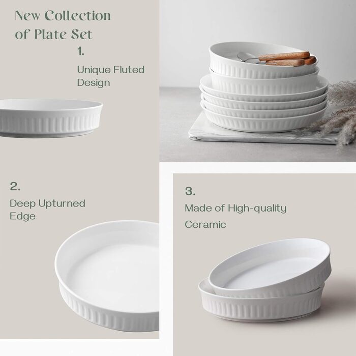 Набір сковорідок для кіша з 2-8-дюймової керамічної форми для пирога для випічки, порцелянова форма для торта Глибоке блюдо для пирога, піци, кіша без скоринки, курячий горщик, кругла форма для подачі макаронів Придатна для мікрохвильової печі, біла