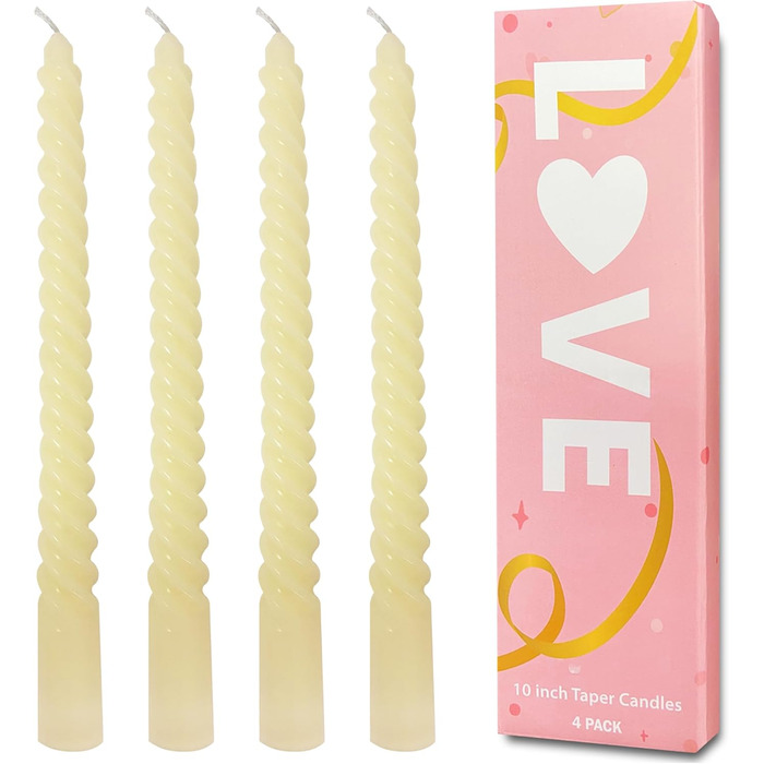 Набір з 4 конічних спіральних свічок 2,2 x 25 см, колір слонової кістки Love Topsics