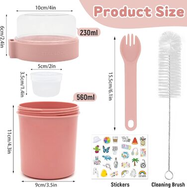 Стаканчик для пластівців 870 мл з ложкою та щіточкою, рожевий Forbabe