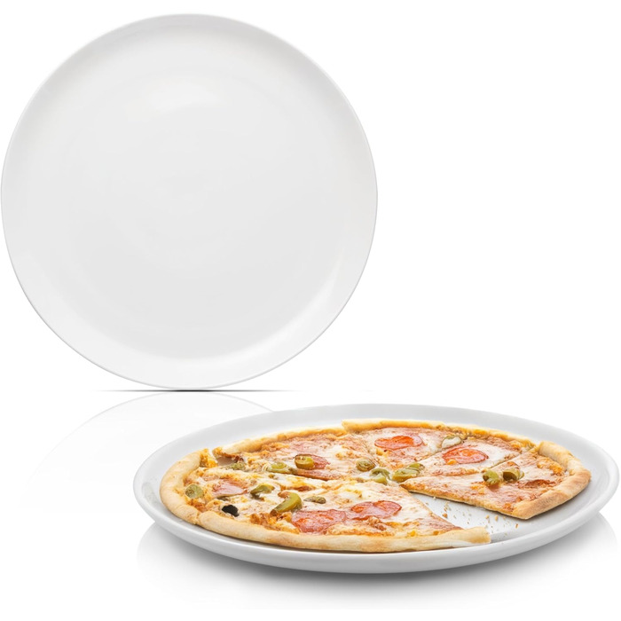 Тарілка для пасти New Port на 4 предмети, набір тарілок для пасти на 4 особи, порцелянова миска для пасти, глибока тарілка, яку можна мити в посудомийній машині, багатофункціональна миска біла 370 мл PREMIUM COLLECTION (тарілка для піци з 2 предметів)