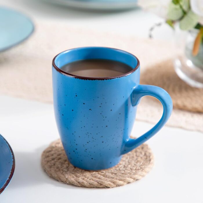 Столовий сервіз з керамограніту, набір посуду vancasso MODA, вінтажний зовнішній вигляд, комбінований сервіз із 40 предметів з 8 обідніми тарілками, тарілками для тортів, суповими тарілками, мисками та чашками кожна (синій колір, комбінований сервіз 16 шт