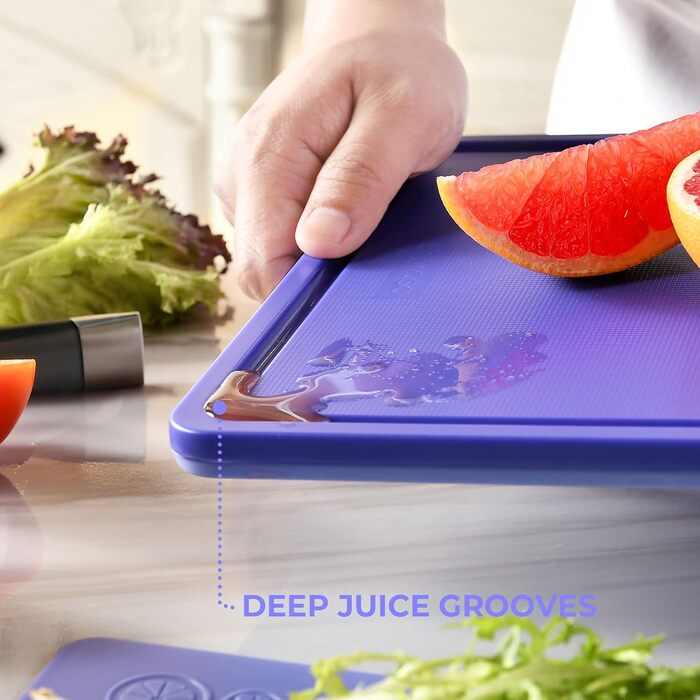 Обробна дошка Linoroso Пластикова кухонна дошка Набір дощок для сніданку з 3 обробних дощок з отвором для соку, дошка для розморожування Фруктова дошка Нековзне різання, стійке до антибактеріальної посудомийної машини Сейф для посудомийної машини - (фіоле