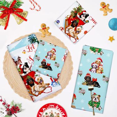 Набір з 4 кухонних рушників Arquiel Зимові різдвяні ялинки Різдвяні кухонні рушники Декоративні 100 бавовняні рушники для сушіння Абсорбуючі подарунки на свята Новосілля 48 см x 70 см (Різдвяні собачки, 48 см x 70 см, набір з 2 шт.)
