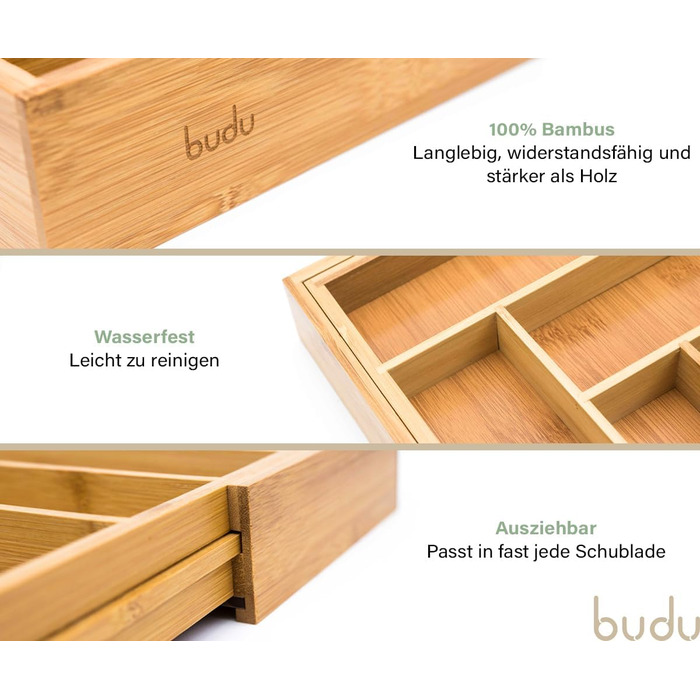 Органайзер для столових приборів розсувний 47 см, бамбук budu