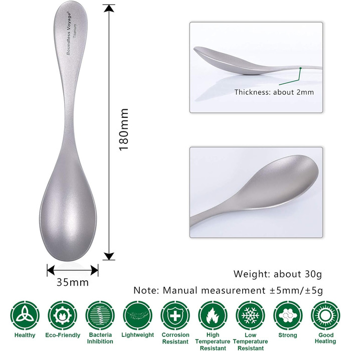 Титановий набір столових приборів Ложка Виделка Відкритий багаторазовий посуд Кемпінг Портативні надлегкі столові прибори для супових страв Ti1070T (Ti1068T-титанова ложка)
