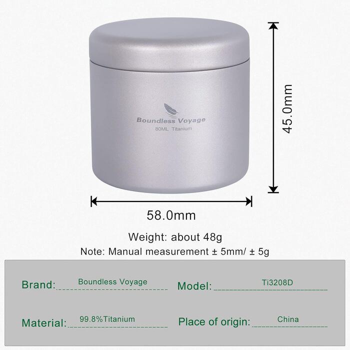Безмежна подорож Titanium Tea Caddy Canister Зовнішня портативна консервна банка для кавових приправ (YTI3208D)