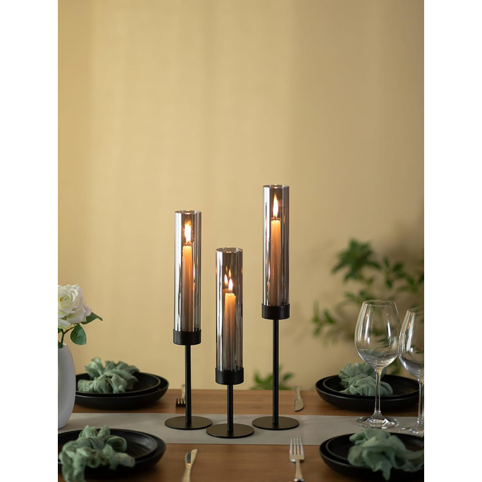 Підсвічник з чорним склом 45,40,34 см Sziqiqi