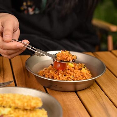 Титановая тарелка Чаша Кемпинг Набор посуды Легкая кухонная утварь на открытом воздухе Портативный дорожный поднос для пикника Тарелка Чашка Прочные столовые приборы с сумкой для переноски (Ti1112T Bowl)