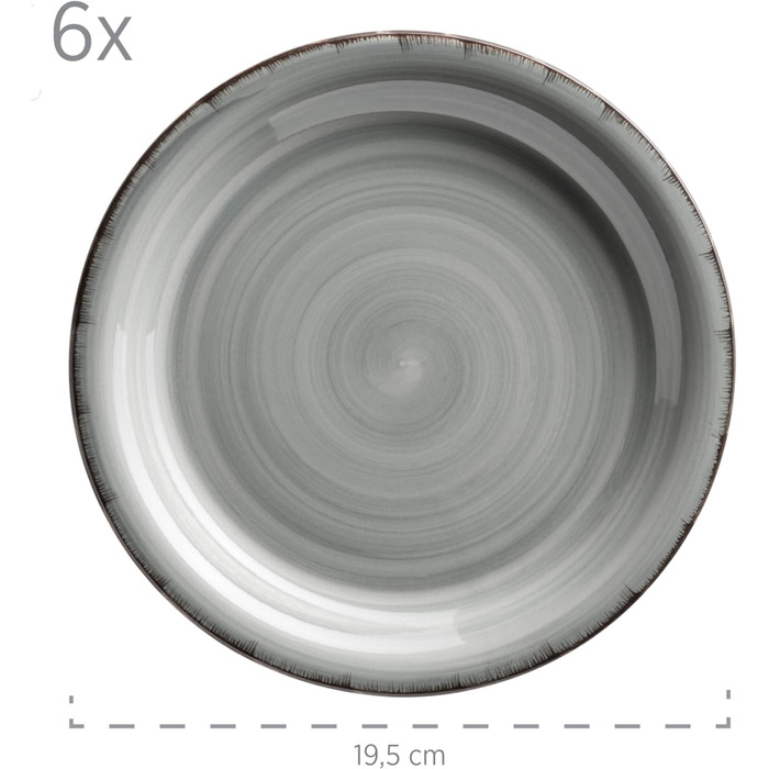 Набір тарілок для 6 осіб у сучасному вінтажному стилі, столовий сервіз із 18 предметів, керамічний посуд з ручним розписом, керамограніт, димчасто-блакитний, 931875 Bel Tempo II