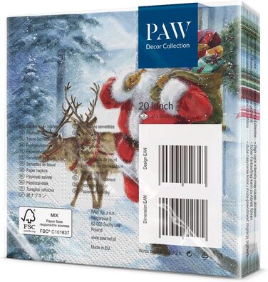 Серветки 3-шарові (33 x 33 см) I 20 шт. I Різнокольорові паперові серветки, ідеальні для різдвяного столу I Серветки - Різдво, зима, зірки, сніг, сніговики I (Санта іде)