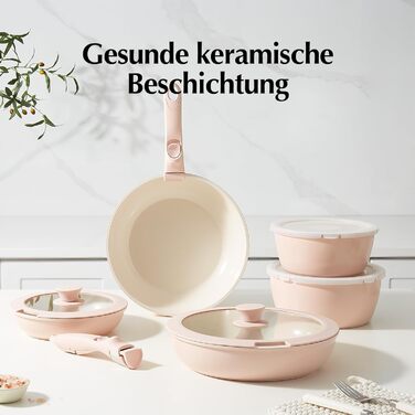 Набор кухонной посуды с керамическим антипригарным покрытием, 16 предметов, розовый Redchef